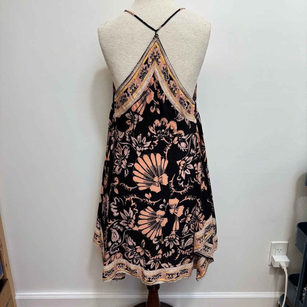 Free People Black and Blush Floral Asymmetrical Slip Dress - Picture 6 of 14